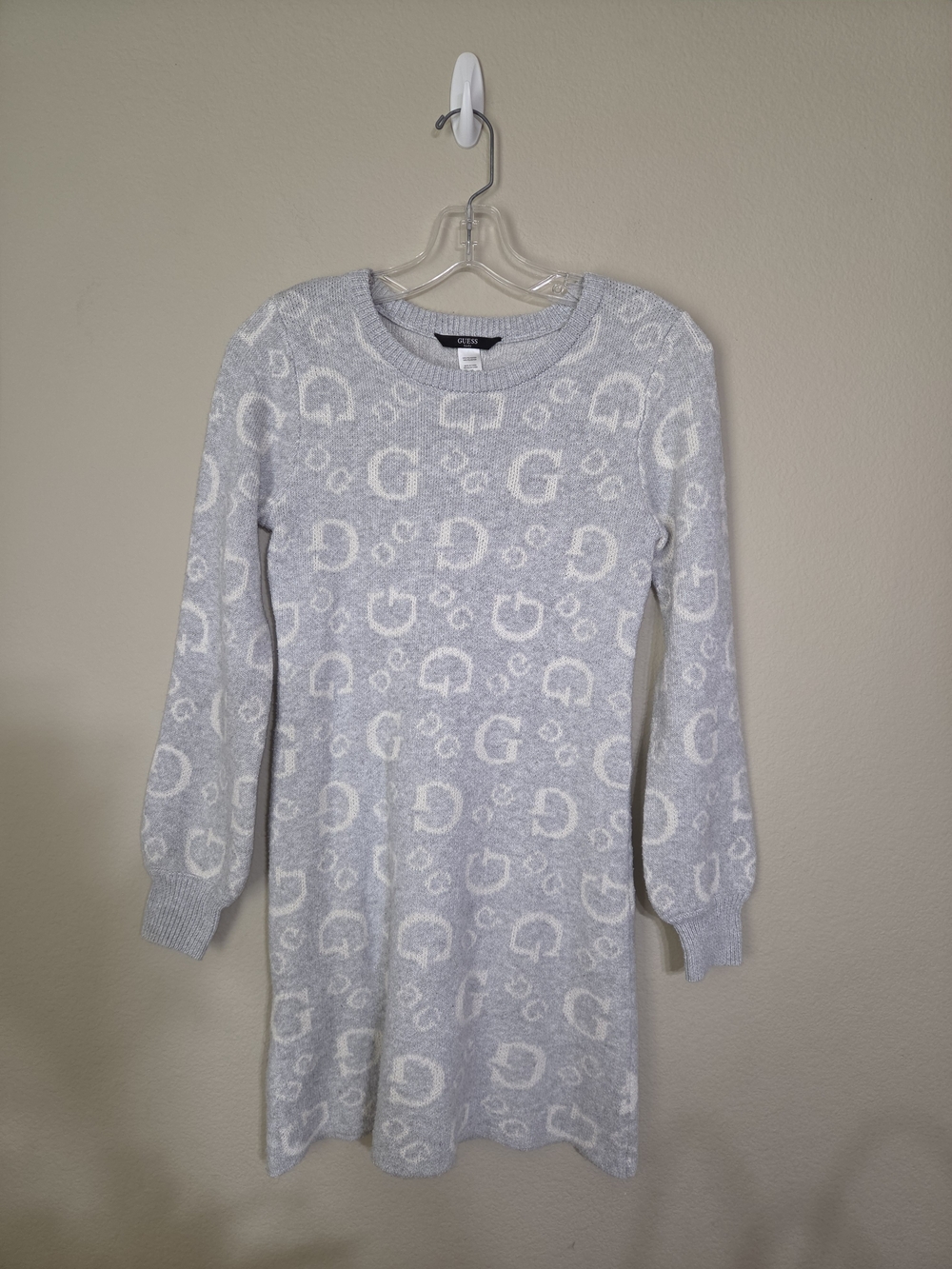 Guess KIDS Light Gray Patterned Knit Sweater Dress Size Large